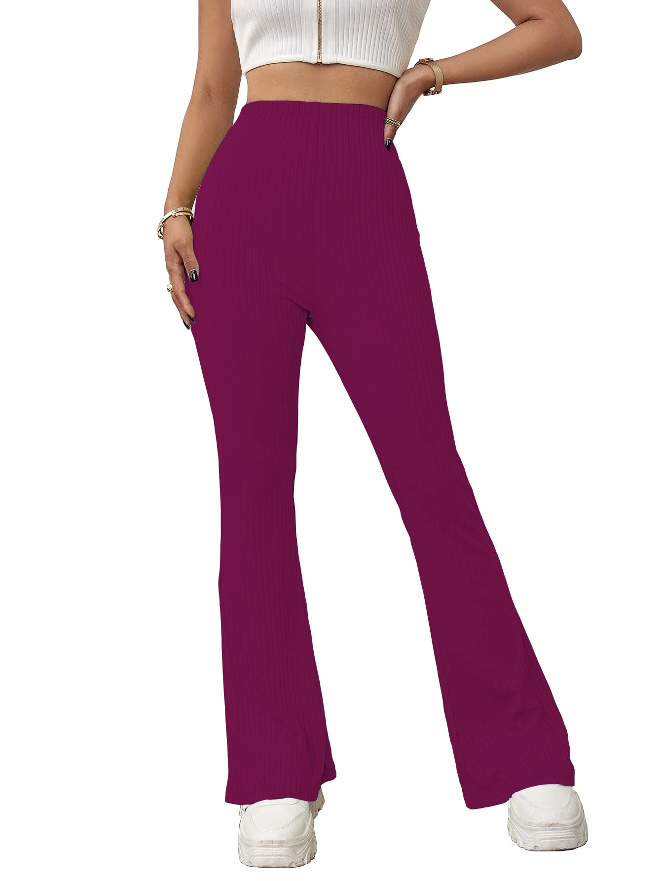 Shasmi Wine Womens Yoga Dress Pants Stretchy Work Slacks Business Casual Office Flare Bell-Bottom/Boot-Cut Elastic Waist Regula