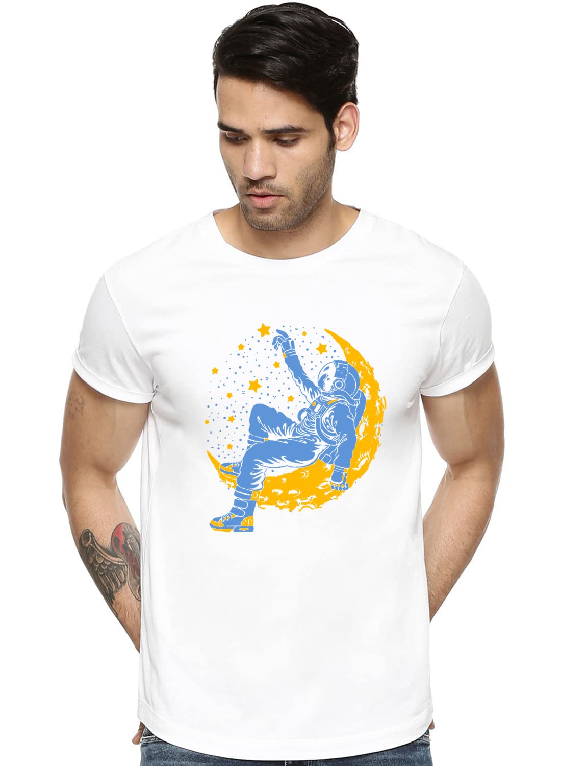ADRO Astronaut Graphic Design Mens Printed T-Shirts (RNR-M-Moon)