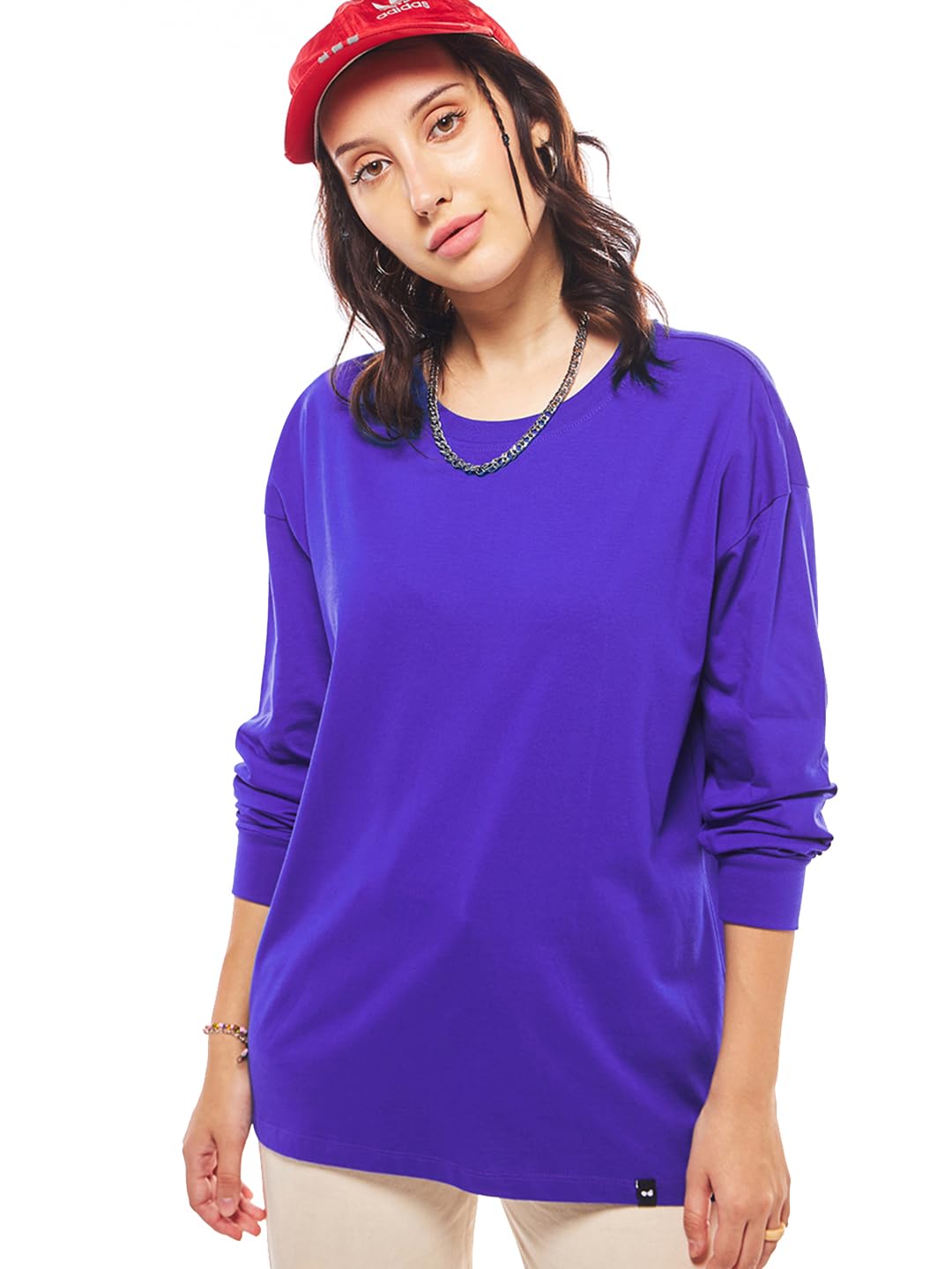 Bewakoof Womens Cotton Solid Oversized Fit T-Shirt_612482_Blue_3XL