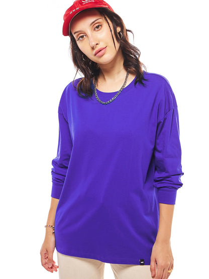 Bewakoof Womens Cotton Solid Oversized Fit T-Shirt_612482_Blue_3XL