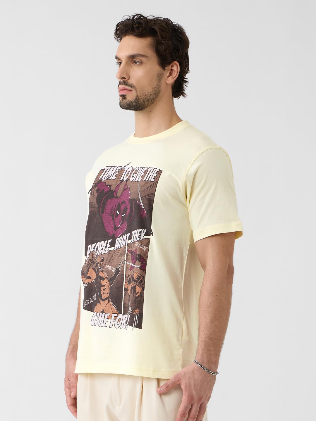 The Souled Store Deadpool: Comics Men and Boys Short Sleeves Round Neck Off White Graphic Printed Regular Fit Cotton T-Shirts