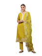 Stylum WomenS Lime Green Solid & Embroidered Silk Straight Kurta Pant Dupatta Set