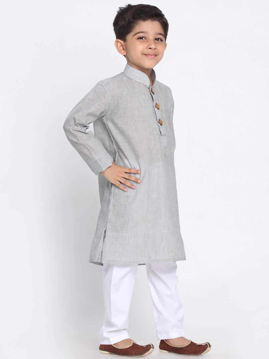 Jbn Creation Boys Pure Cotton Ash Grey And White Kurta Pyjama Set - Ethnic Elegance For Festivals | Comfortable Traditional Pure