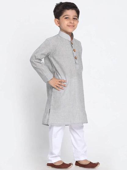 Jbn Creation Boys Pure Cotton Ash Grey And White Kurta Pyjama Set - Ethnic Elegance For Festivals | Comfortable Traditional Pure