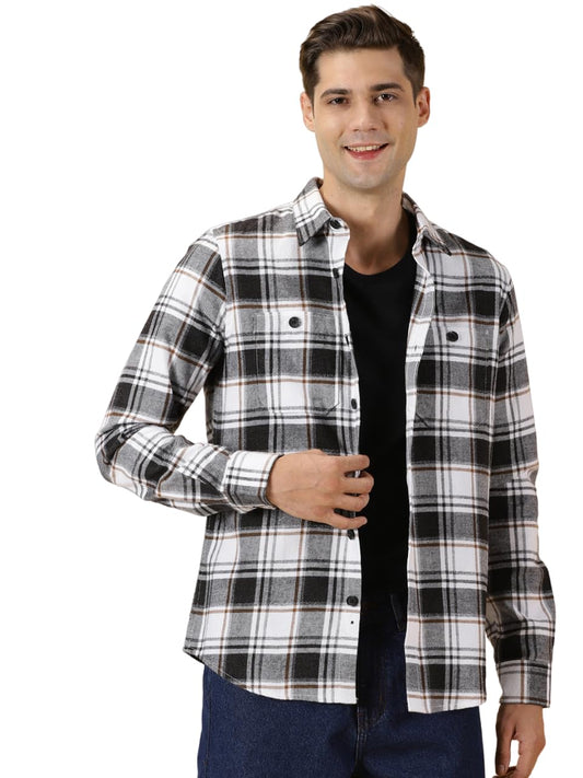 Thomas Scott Mens Slim Fit Full Sleeves Tartan Checked Casual Shirt (Black)