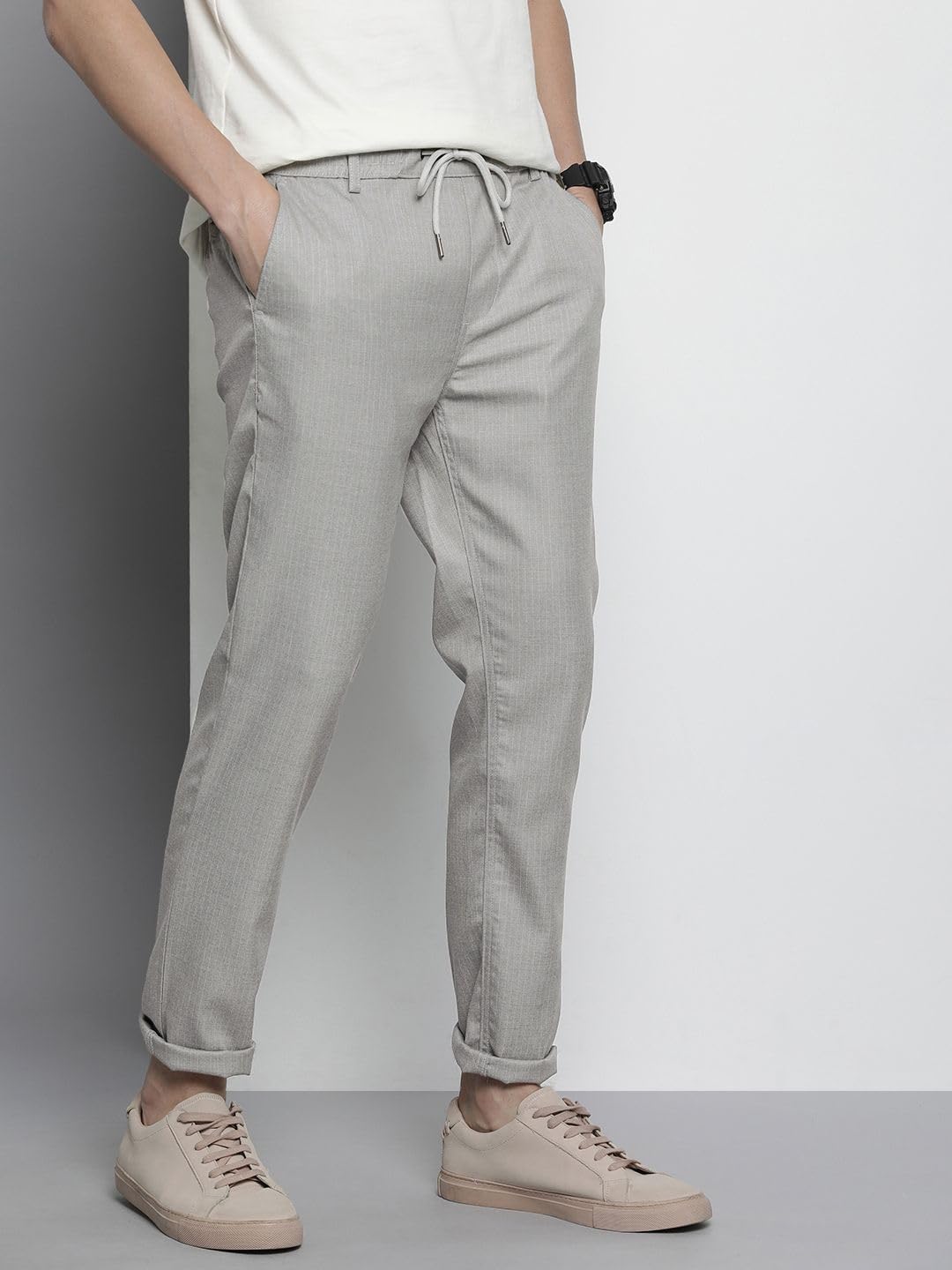 The Indian Garage Co Men Regular Fit Self Design Mid-Rise Stretchable Jogger Trousers Grey