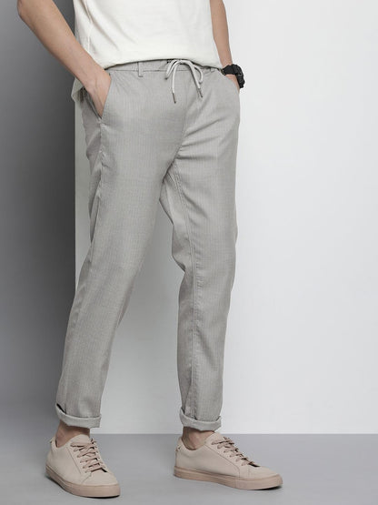 The Indian Garage Co Men Regular Fit Self Design Mid-Rise Stretchable Jogger Trousers Grey
