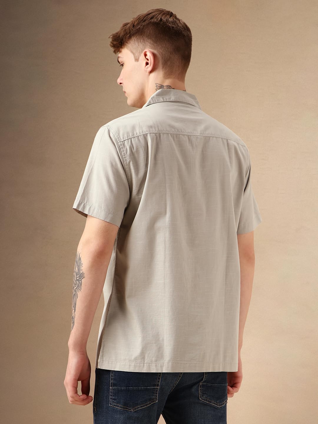 Dennis Lingo MenS | Grey | Solid | Spread Collar | Half Sleeve | Relaxed Fit | Casual Shirt
