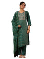 ishin Women's Viscose Rayon Foil Print Green Straight Kurta Suit Set with Trousers & Dupatta