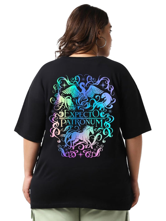 Bewakoof Official Harry Potter Merchandise Womens Graphic Printed Oversized Plus Size T-Shirt_625718_Black_4XL