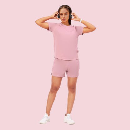 Enamor Womens Solid Relaxed Fit T-Shirt (A314_Lilas