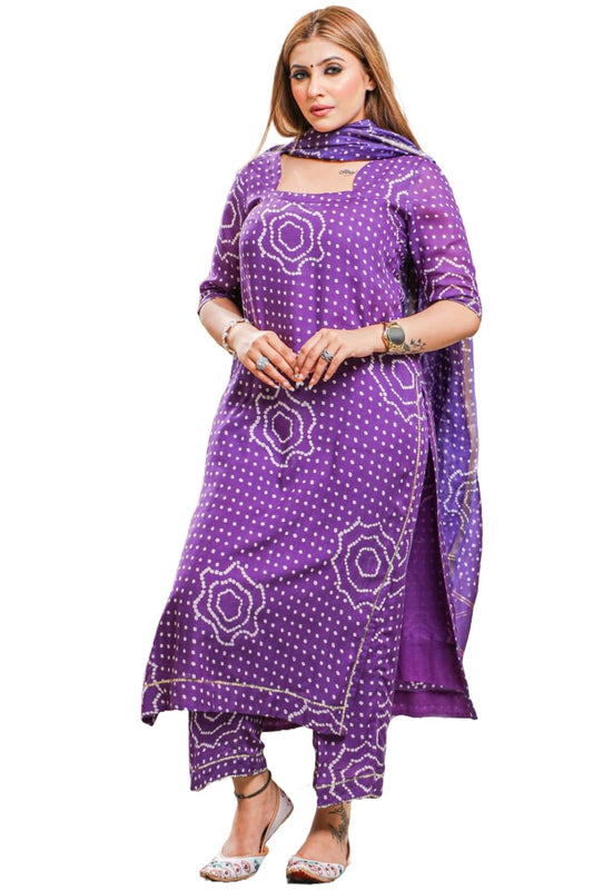 GoSriKi Women's Cotton Blend Straight Printed Kurta with Pant & Dupatta (Rajjo