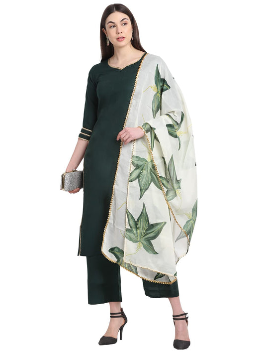 ANNI DESIGNER Women's Cotton Blend Straight Kurta with Palazzo & Dupatta (SUNKI)