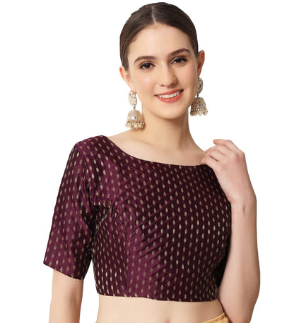 Pujia Mills Blouse Readymade Boat Neck Blouse Readymade Blouse Half Sleeve Wine Blouse Boat Neck Blouse For Women Saree Blouse R