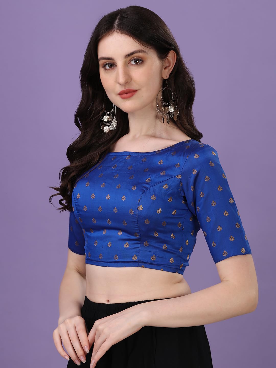 Oomph! Readymade Blouse For Women, Brocade, Blue, Boat Neck