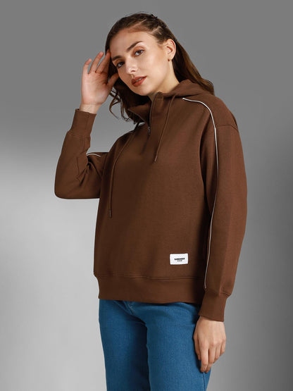 High Star WomenS Cotton Hooded Neck Sweatshirt (Hswssw23008_Bn_Brown