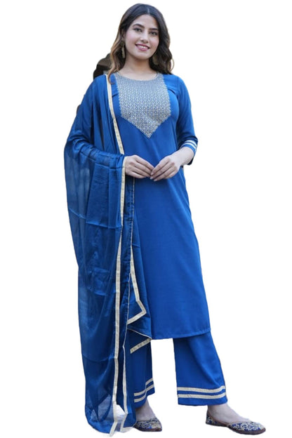 ANNI DESIGNER Women's Ruby Cotton Straight Solid Kurta with Palazzo & Dupatta (Label CEROSIN-Jan40)