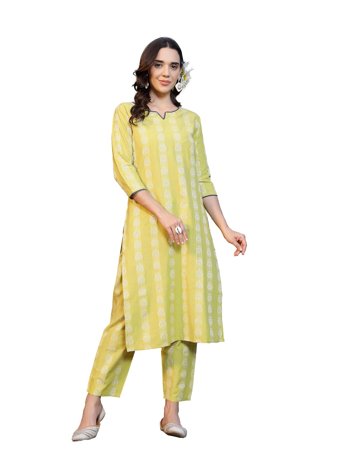 Stylum Womens Woven Design Cotton Blend Straight Kurta Pant Set