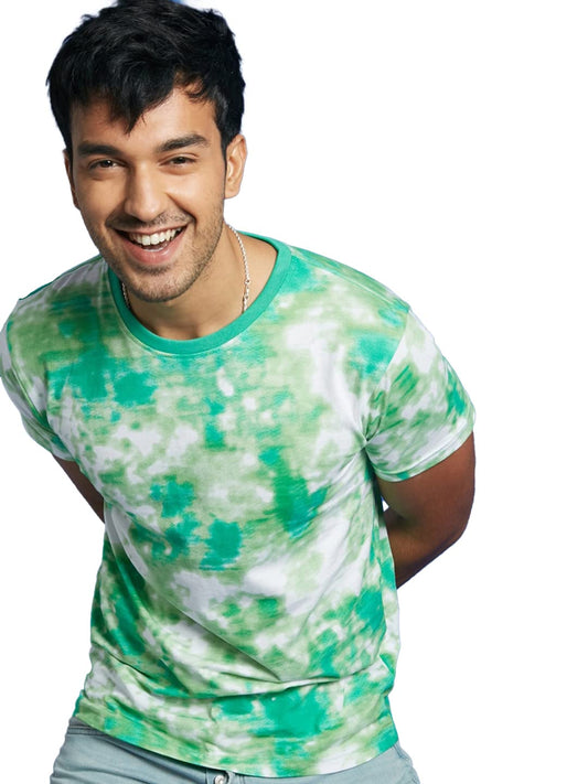 Bewakoof Mens Tie & Dye 100% Cotton T-Shirt - Regular Fit, Round Neck, Half Sleeves Green