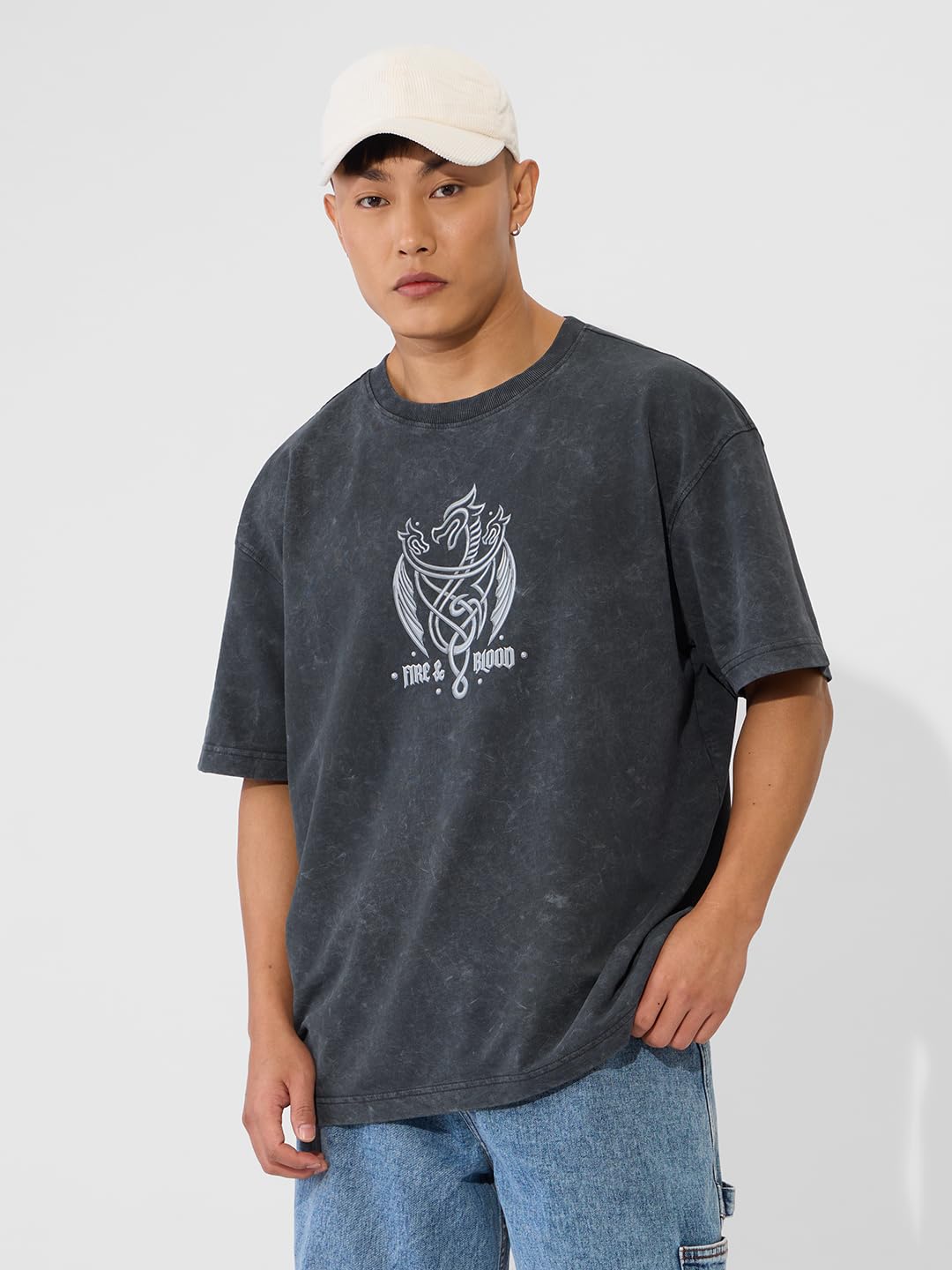 The Souled Store Official House of Dragon Originals: Logo Oversized T-Shirt for Men Boys Cotton Casual Half Sleeves Baggy Loose