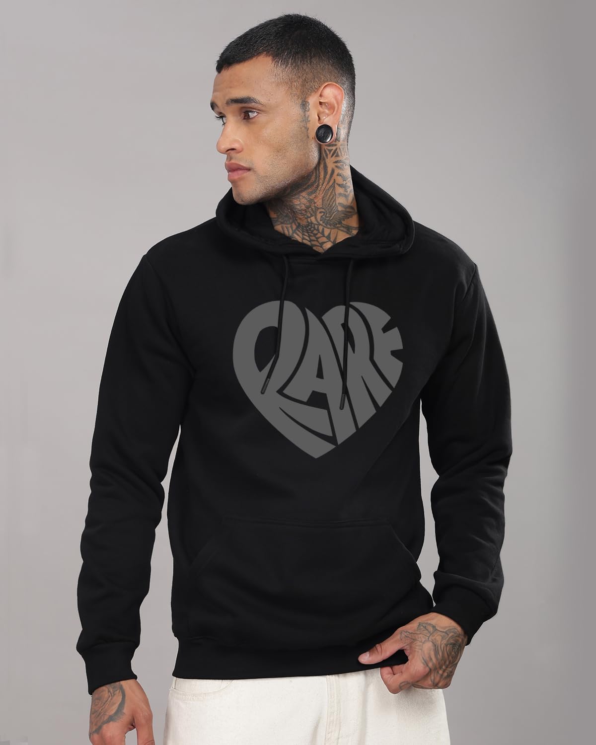 ADRO Men's Cotton Neck Hooded Sweatshirt (H24-RARE-BL_Black
