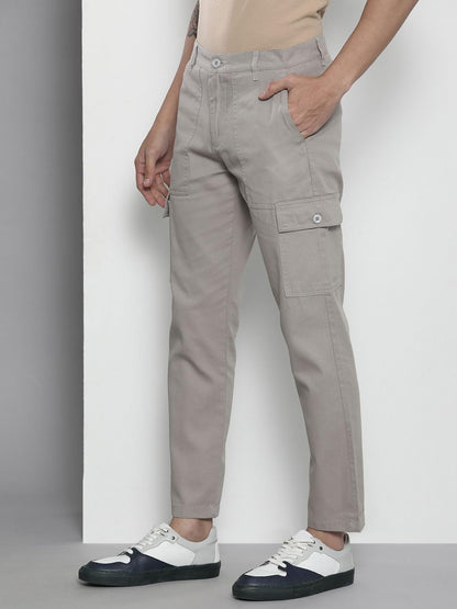 The Indian Garage Co Men Slim Fit Solid Mid-Rise Cargos Cloud Grey