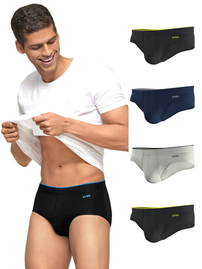 XYXX Mens Underwear Uno IntelliSoft Antimicrobial Micro Modal Brief Pack of 5 (Coral Grey ; Dress Blue ; Heather Grey ; Black ;