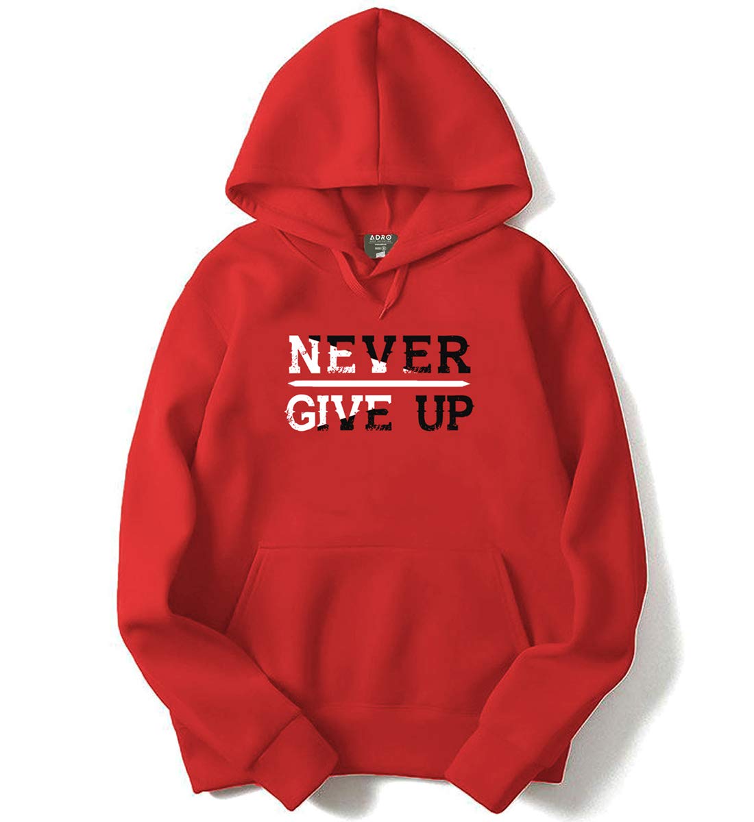 Adro Never Give Up Design Printed Hoodies/Sweatshirts For Men & Women (H20-M-Ngu-Rd_Red)