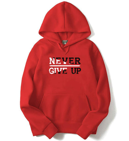 Adro Never Give Up Design Printed Hoodies/Sweatshirts For Men & Women (H20-M-Ngu-Rd_Red)