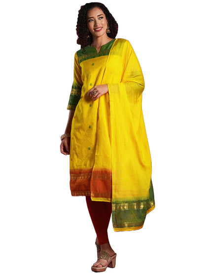ANNI DESIGNER Womens Rayon Viscose Straight Printed Kurta with Dupatta (Kozikod Yellow-VKS01_M_Yellow_Medium)