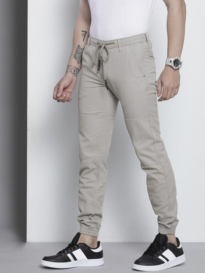 The Indian Garage Co Men Slim Fit Solid Mid-Rise Biker Joggers Grey