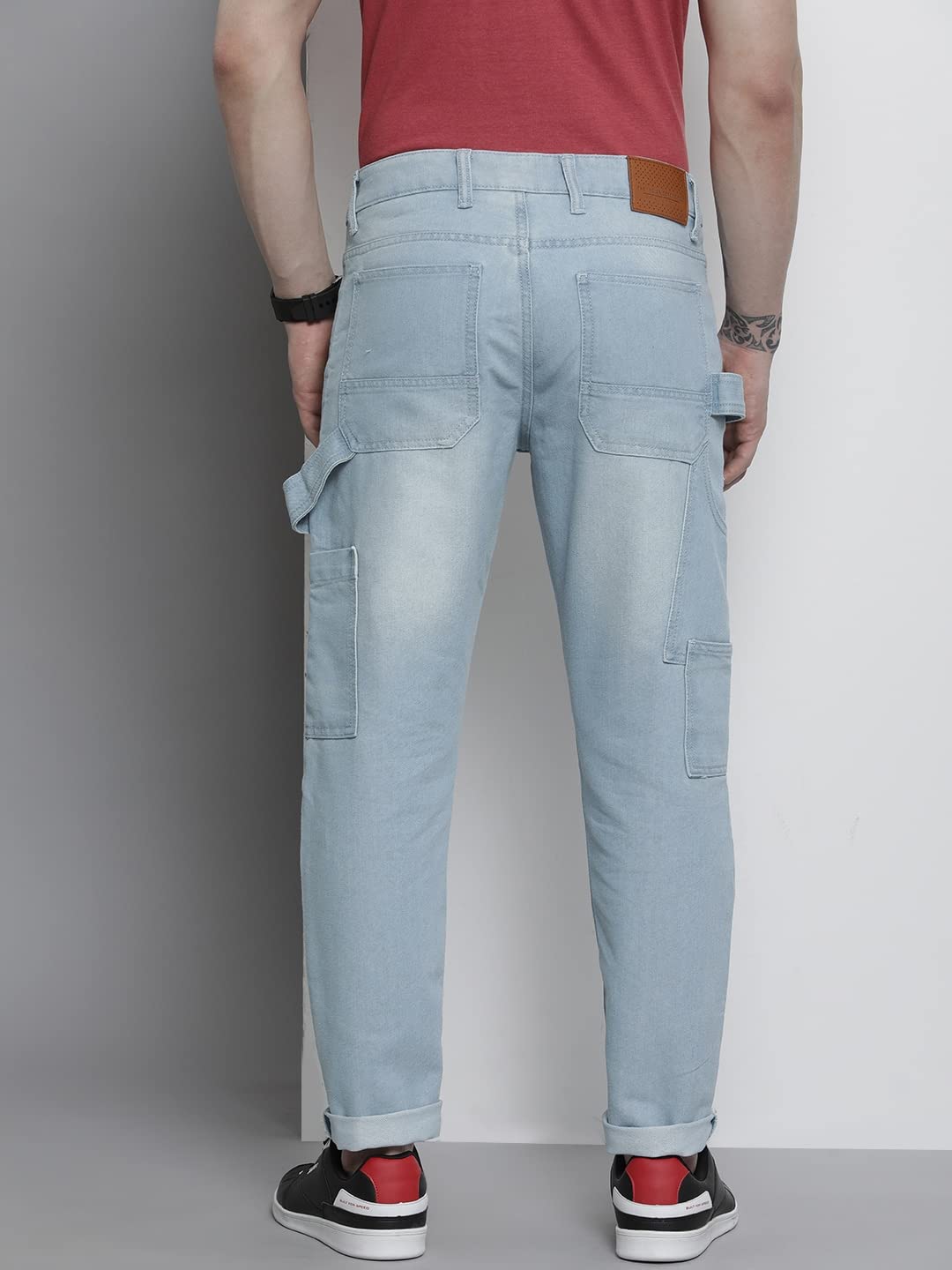 The Indian Garage Co Men Carpenter Fit Placement Print Mid-Rise Cargo Denim