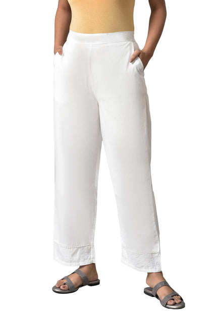 Aurelia White Solid Cotton Palazzos For WomenS Ethnic Bottomwear