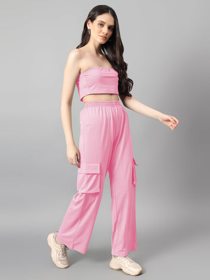 Kotty WomenS Solid Co-Ord With Trousers(Pink,S)