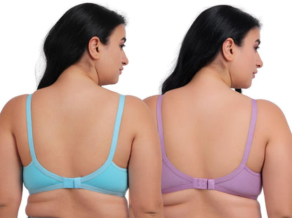 Fabme WomenS Cotton Wire Free Casual Nursing Bra (Pack Of 2) (Po2-Br_14_Seagreen, Lavender