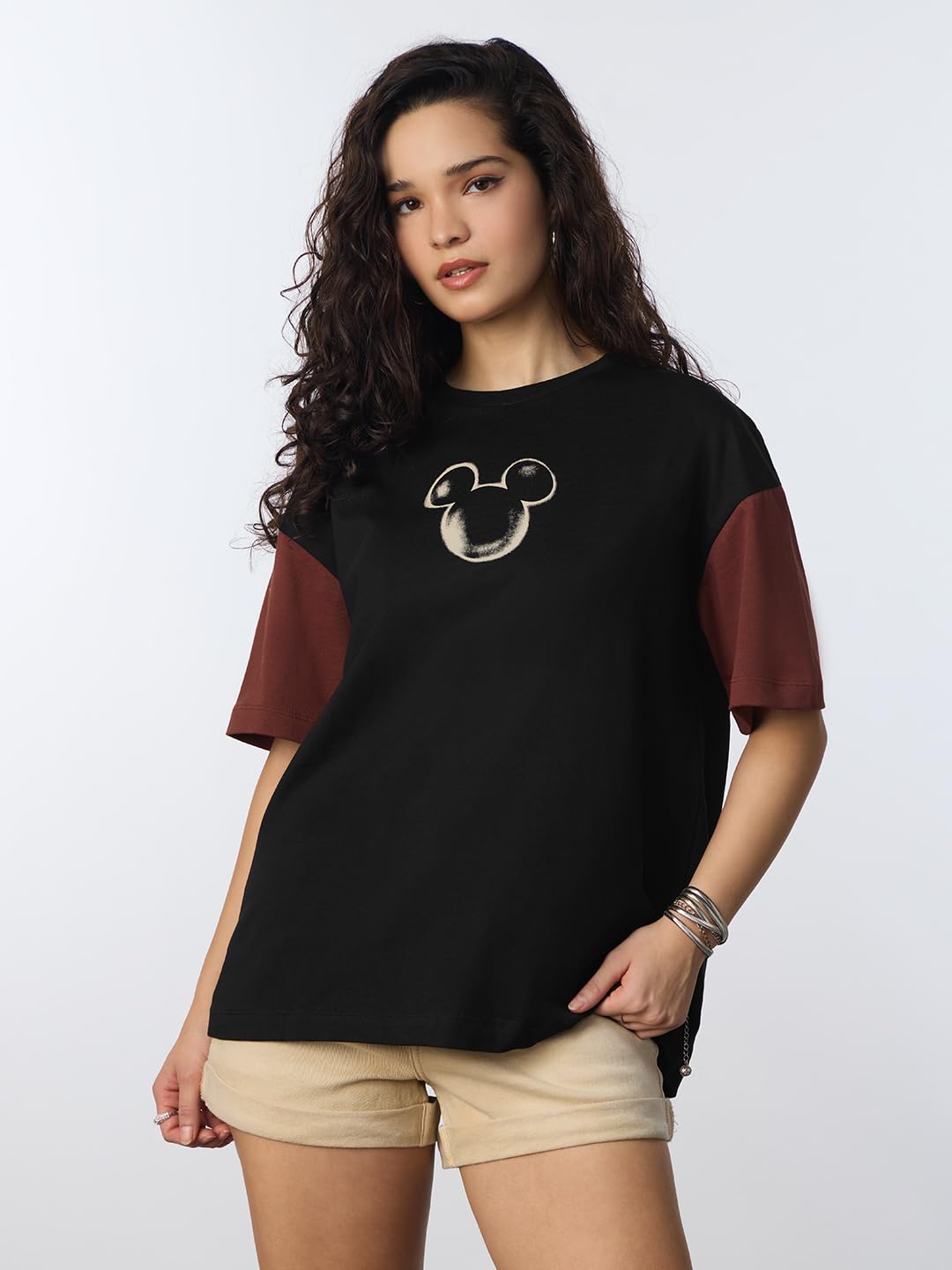 The Souled Store Mickey Mouse: Total Legend Women and Girls Short Sleeves Round Neck Graphic Printed Cotton Oversized Lightweigh