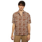 Campus Sutra Mens Mocha Brown Floral-Lined Oversized Shirt for Casual Wear | Spread Collar | Short Sleeve | Button Closure | Ov