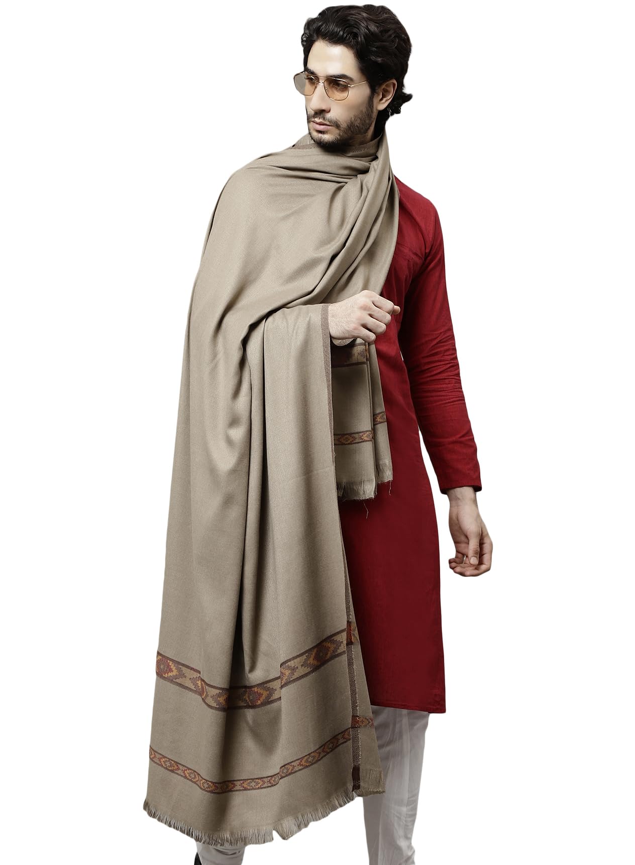 Weavers Villa Mens Kullu Design Wool Blend Lohi/Shawl, 120cm x 240cm