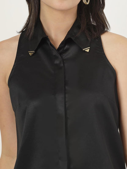 Style Quotient Women Black Satin Incut Shirt