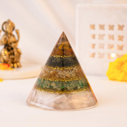 Astrotalk Conical Dhan YOG Resin Pyramid with Selenite Base | Home Decor Items for Wealth, Money & Business Growth | Vastu Items for Home & Mandir | Decorative Items for Living Room