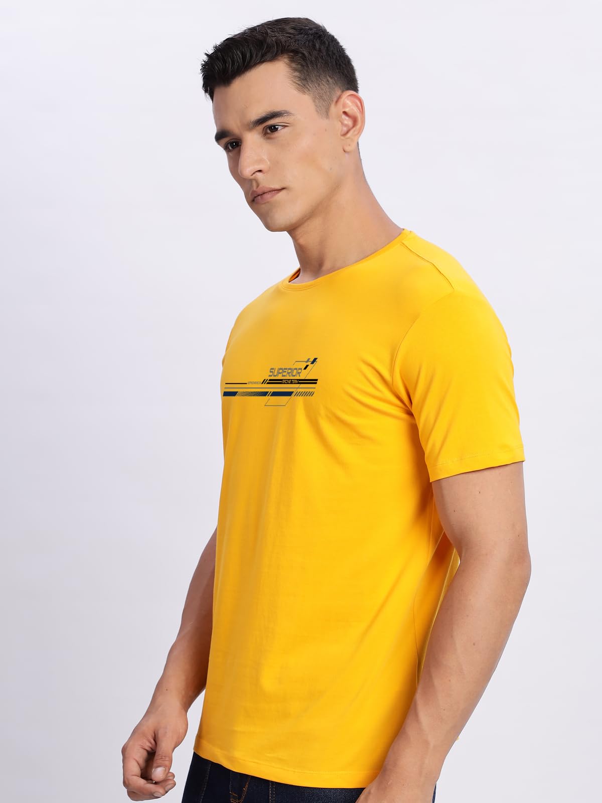 ADRO Men's Graphic Printed 100% Cotton T-Shirt - Regular Fit, Printed T-Shirts for Men (RN24-RAC-MU_Mustard)