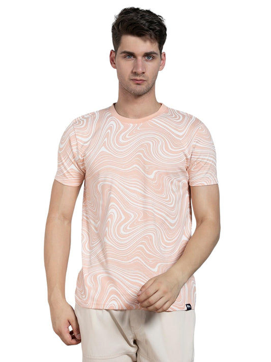 Dennis Lingo MenS | Peach | Printed | Round Neck | Half Sleeve | Regular Fit | T-Casual Shirt
