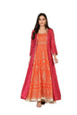 Aurelia Women's Orange Ethnic Motifs Gold Print Anarkali Woven Kurta with Jacket Set (AS16173-509921-S)