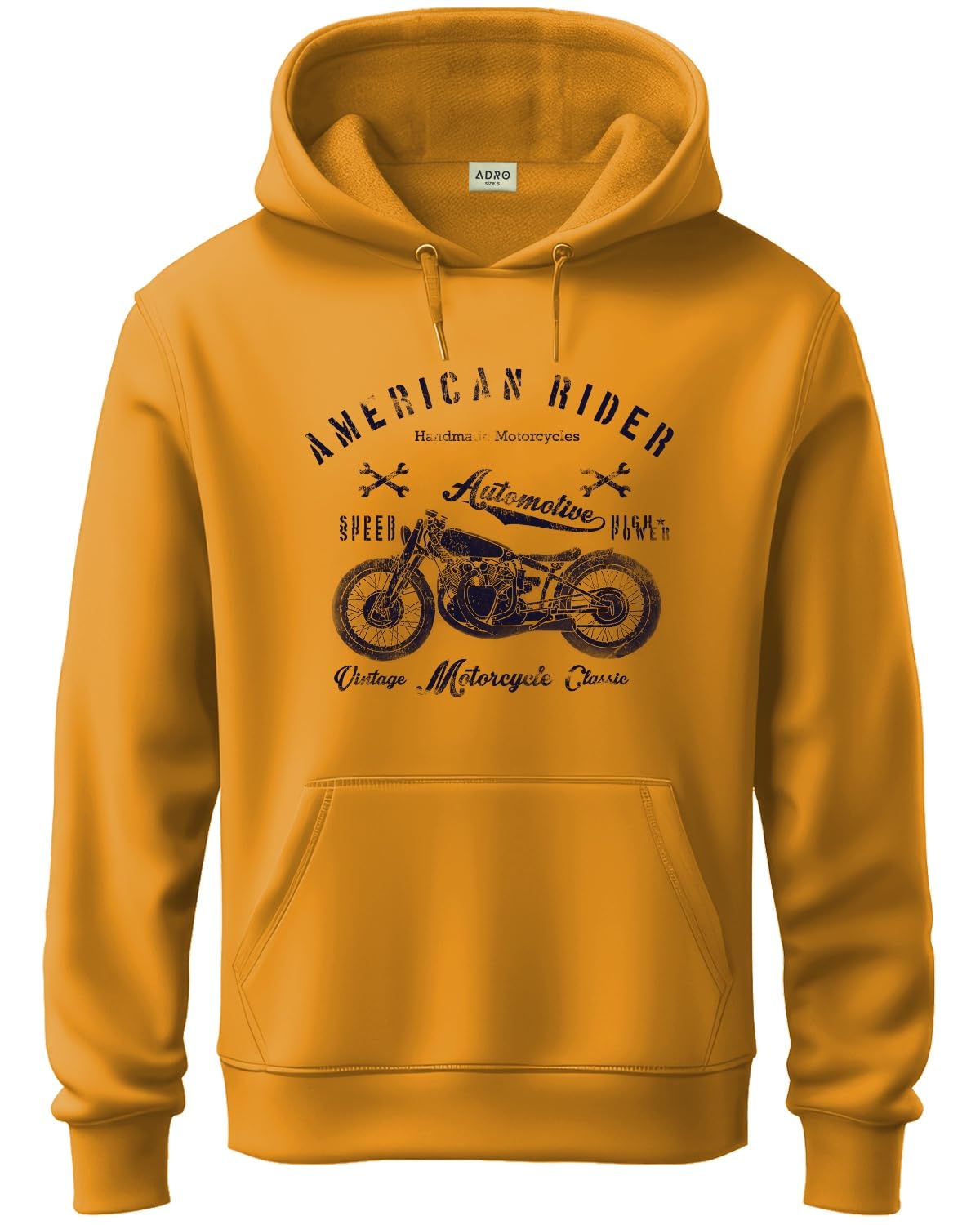ADRO Men's Cotton Neck Hooded Sweatshirt (H-M-AME-MU_Mustard)