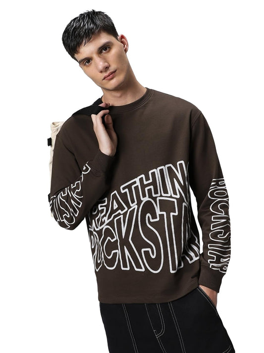 Bewakoof MenS Typography Oversized Sweatshirt_597319_Brown_Xl
