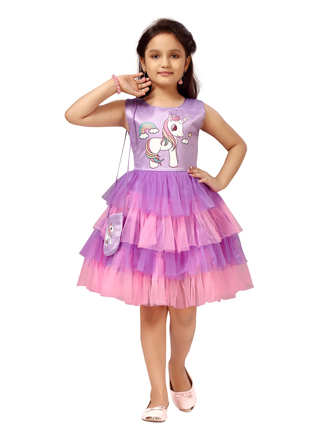 Aarika Baby-GirlS Net Fit And Flare Knee-Length Dress (Fk-1620_Purple-Pink_18)
