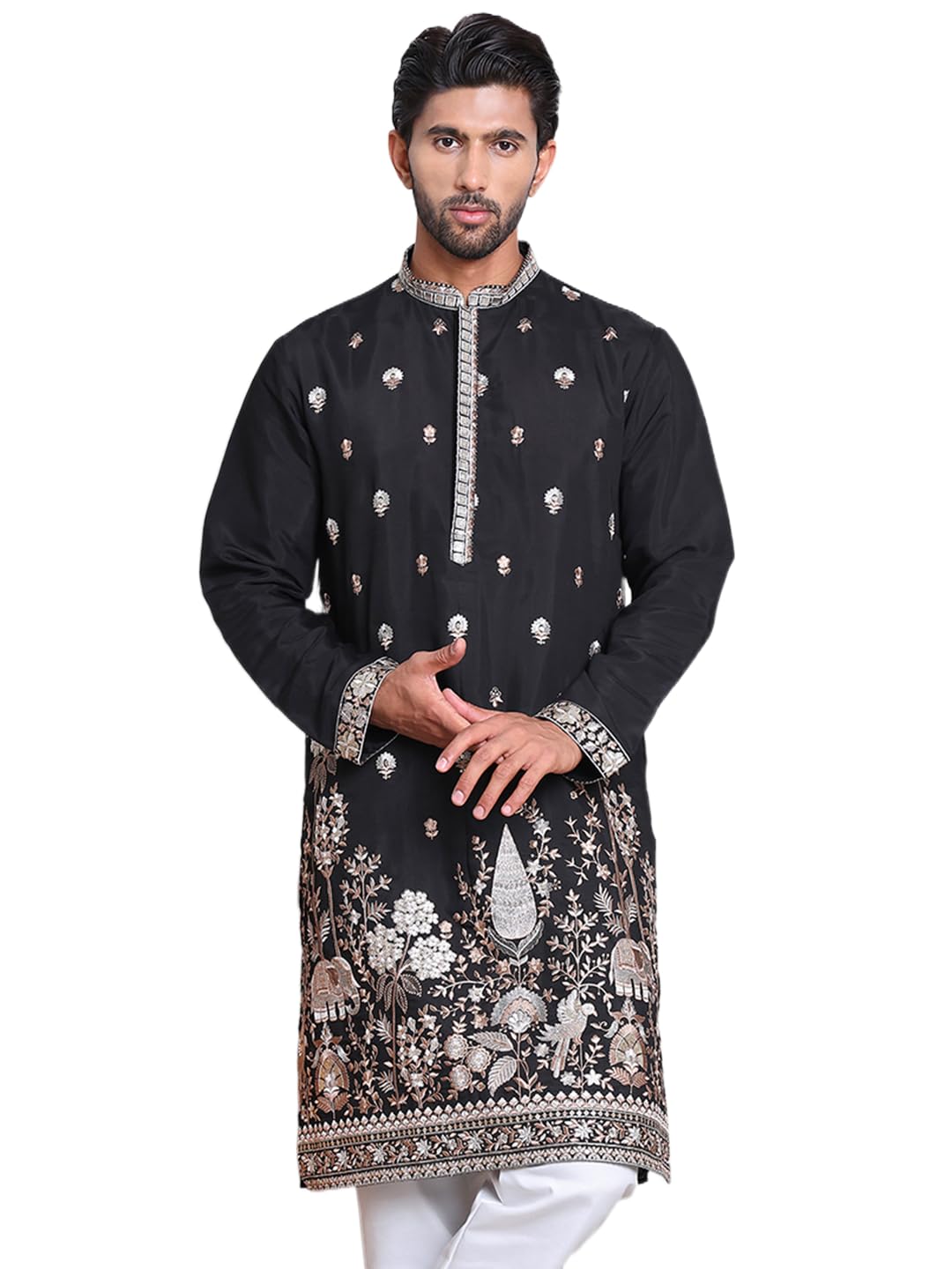 Jompers Mens Floral Embroidered And Sequins Kurta