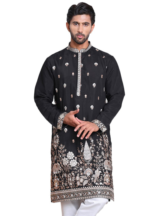 Jompers Mens Floral Embroidered And Sequins Kurta
