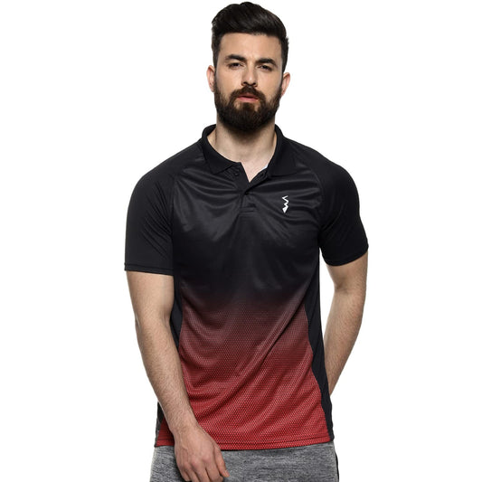 Campus Sutra Mens Ombre Polo Neck Half Sleeve Regular Fit T-Shirt for Active Wear |Black|Red| T-Shirt Crafted with Comfort Fit