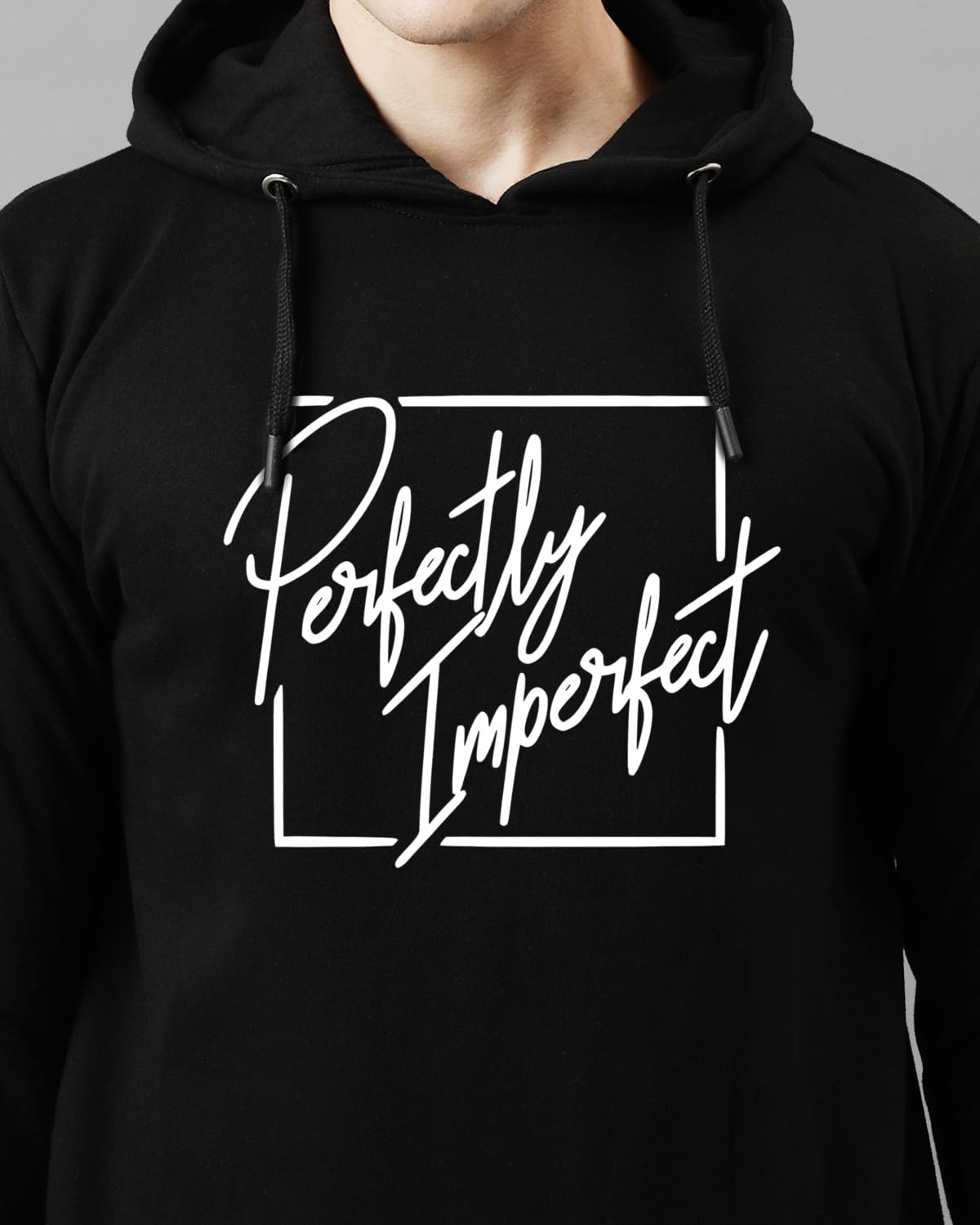 ADRO Mens Cotton Neck Hooded Sweatshirt (H24-FECT-BL_Black